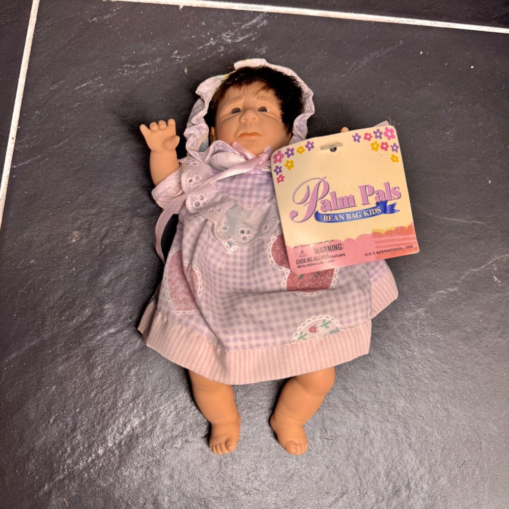 Vintage w Tags 1996 Palm Pals Bean Bag Kids Baby Doll Purple Gingham Dress 96169